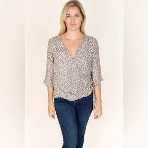 Sienna Sky Women’s Tan‎ and Brown Flutter Sleeve Wrap Blouse